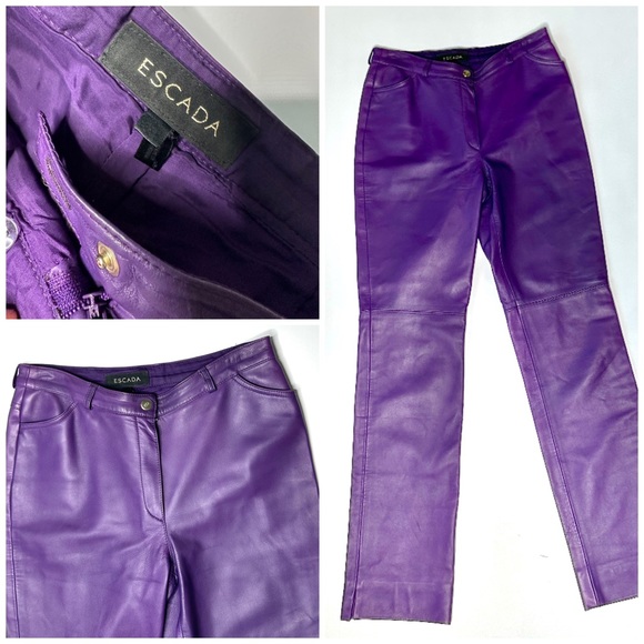 ESCADA 💜 Purple Lambskin Leather Pants 💜 SIZE 36 - Picture 2 of 7
